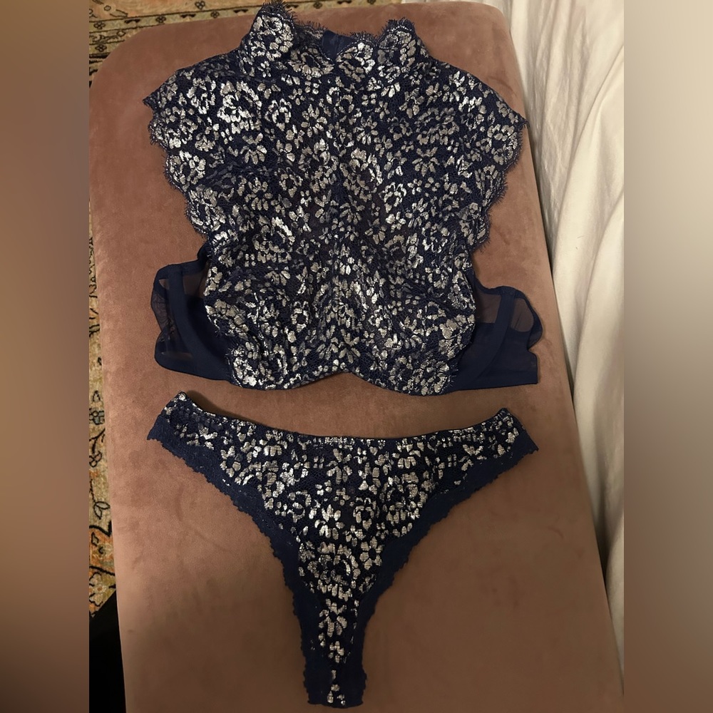 Beautiful Blue And Silver Victoria’s Secret Bra And Panty set